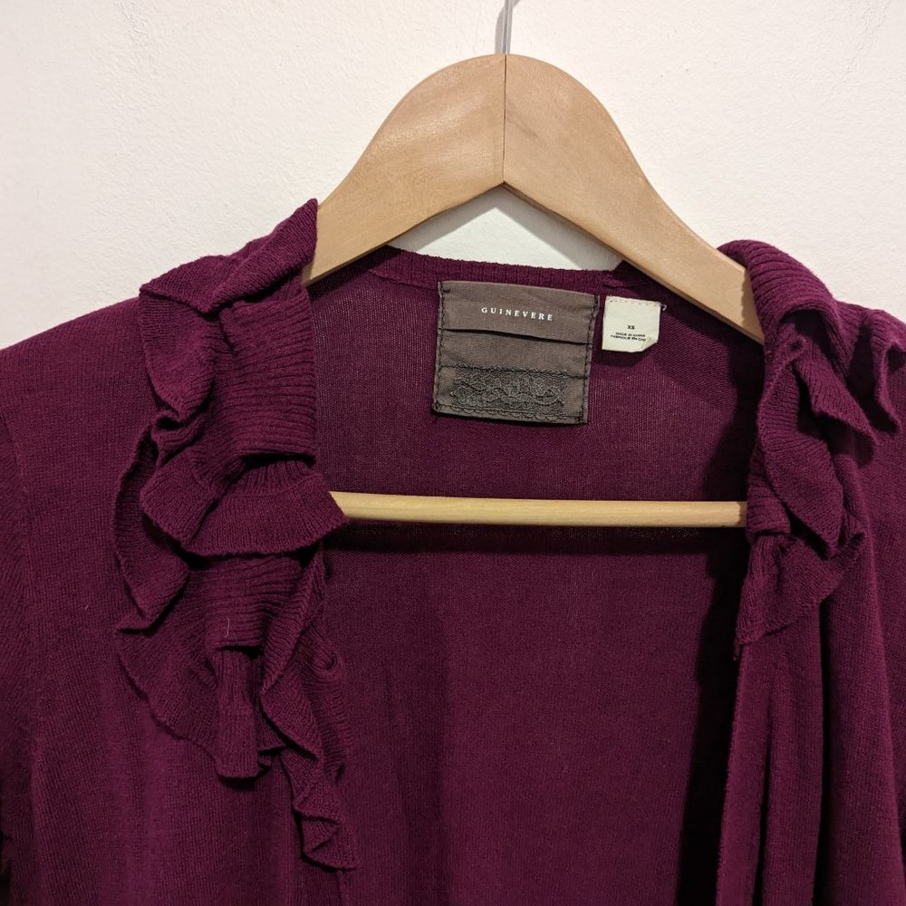 Anthropologie Guinevere Purple Ruffled Cardigan - Picture 3 of 6